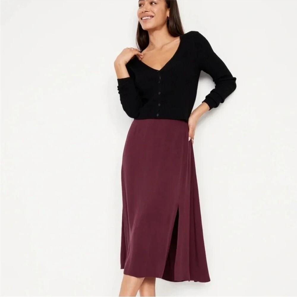 NWT Prairie Women's Burgundy Midi Skirt with Side Slit